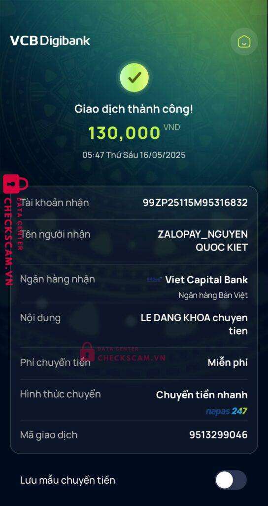 99ZP25115M95316832 Nguyen Quoc Kiet BV BANK bị cảnh báo lừa đảo scam