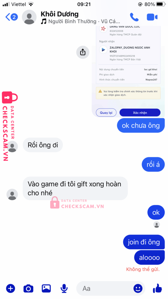 99ZP25148M02490218 DUONG NGOC ANH KHOI BV BANK bị cảnh báo lừa đảo scam
