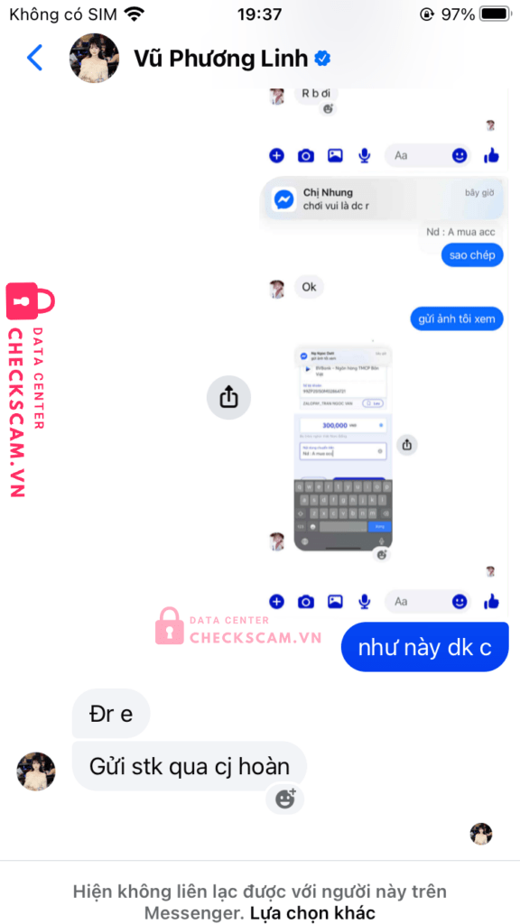99ZP25150M02864721 TRAN NGOC VAN BV BANK bị cảnh báo lừa đảo scam