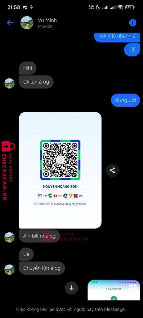99ZP25161M05285988 NGUYEN HOANG SON BV BANK bị cảnh báo lừa đảo scam