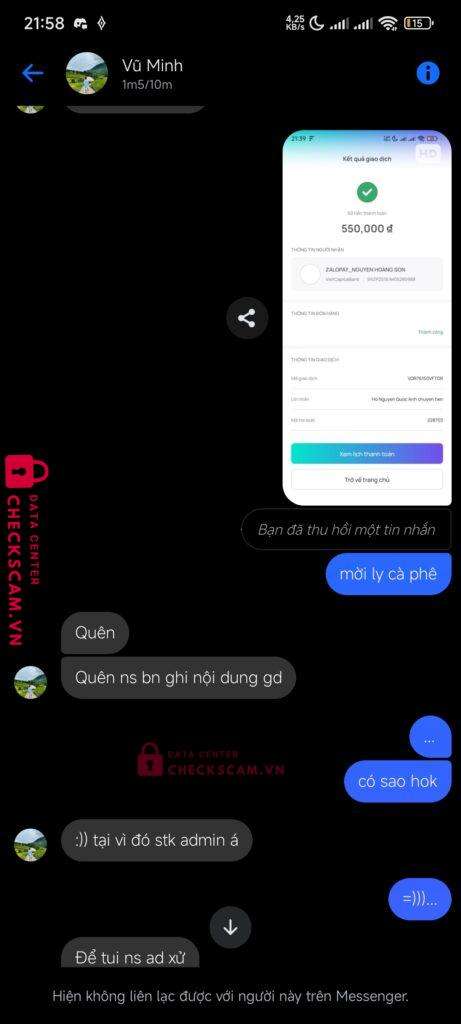 99ZP25161M05285988 NGUYEN HOANG SON BV BANK bị cảnh báo lừa đảo scam