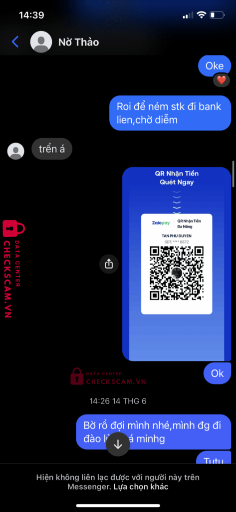 99ZP25167M06749545 NGUYEN PHUONG THAO BV BANK bị cảnh báo lừa đảo scam