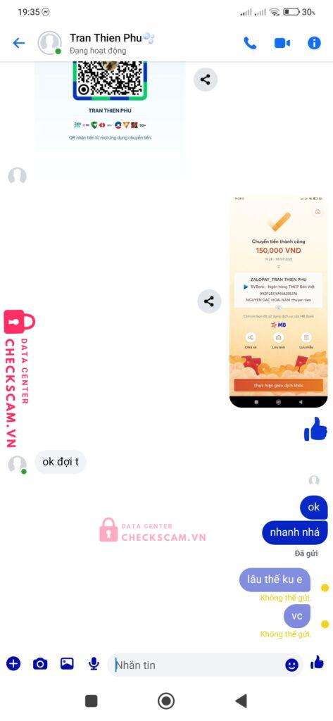 99ZP25174M08255376 TRAN THIEN PHU BV BANK bị cảnh báo lừa đảo scam