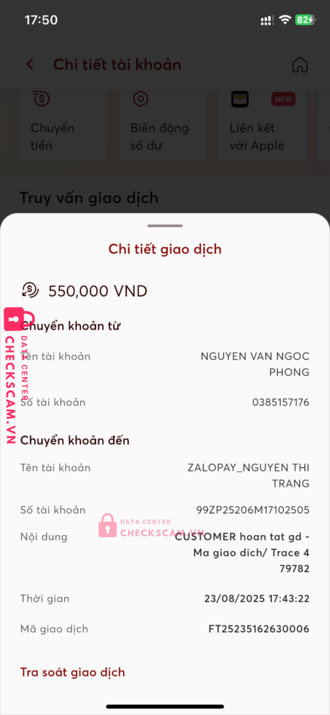 99ZP25206M17102505 Nguyen Thi Trang BV BANK bị cảnh báo lừa đảo scam
