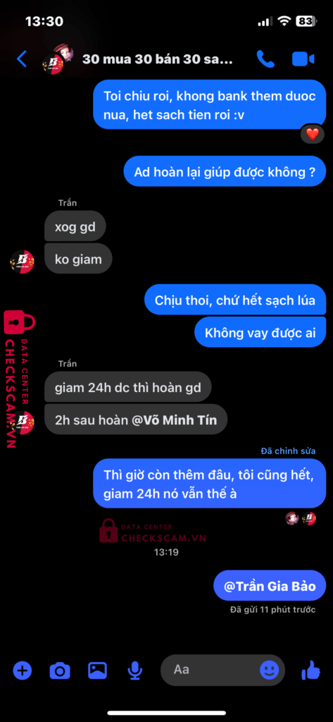 99ZP25211M18363863 TRAN GIA BAO BV BANK bị cảnh báo lừa đảo scam