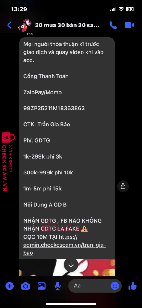 99ZP25211M18363863 TRAN GIA BAO BV BANK bị cảnh báo lừa đảo scam