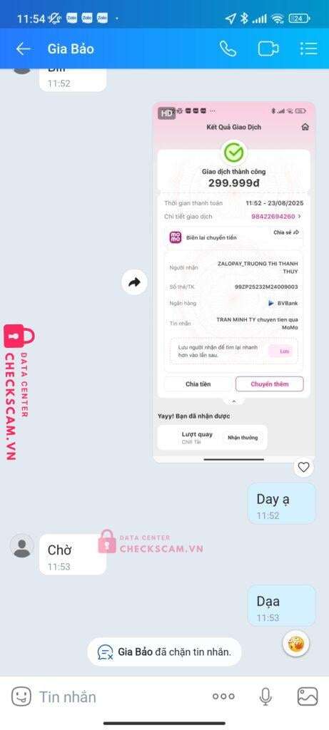 99ZP25232M24009003 Truong Thi Thanh Thuy BV BANK bị cảnh báo lừa đảo scam
