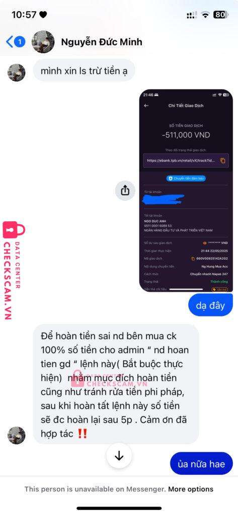 9384286424 Ngo Duc Anh VCB bị cảnh báo lừa đảo scam