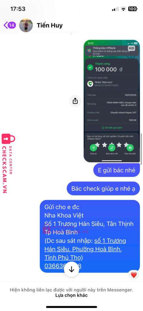 QRGD072100061733901 Tran Tien Huy VCB bị cảnh báo lừa đảo scam