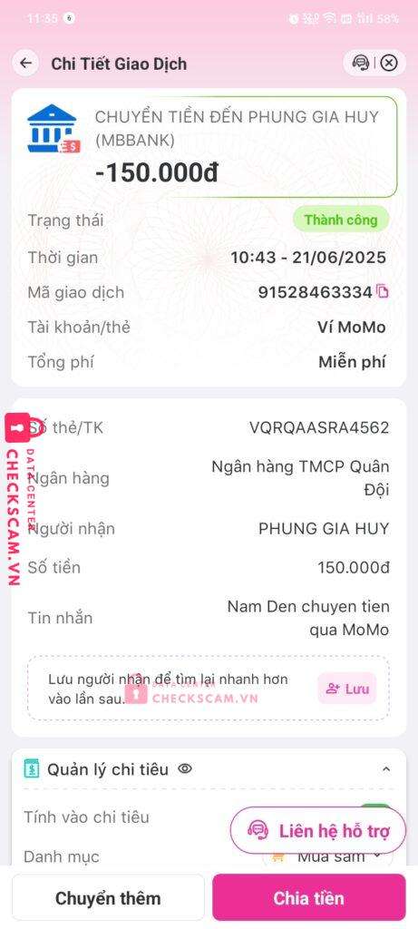 VQRQAASRA4562 PHUNG GIA HUY MB bị cảnh báo lừa đảo scam