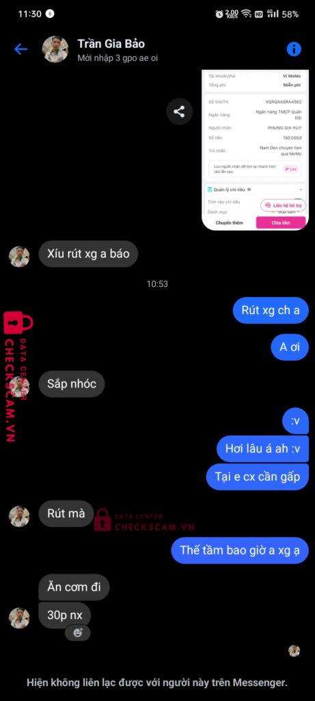 VQRQAASRA4562 PHUNG GIA HUY MB bị cảnh báo lừa đảo scam