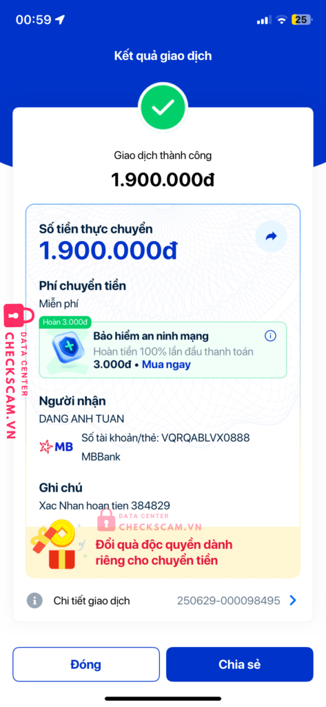 VQRQABLVX0888 DANG ANH TUAN MB bị cảnh báo lừa đảo scam