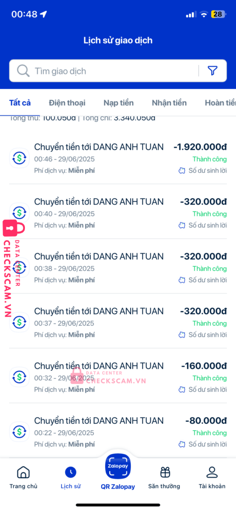VQRQABLVX0888 DANG ANH TUAN MB bị cảnh báo lừa đảo scam