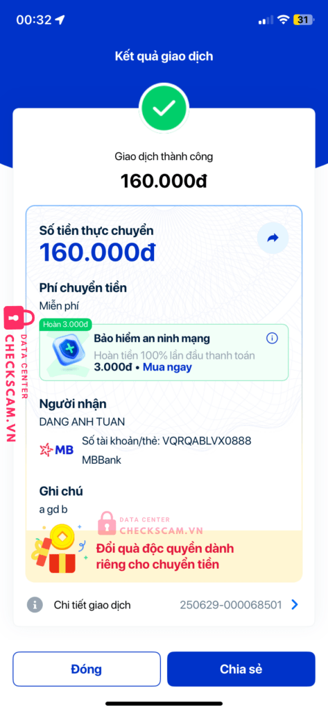 VQRQABLVX0888 DANG ANH TUAN MB bị cảnh báo lừa đảo scam