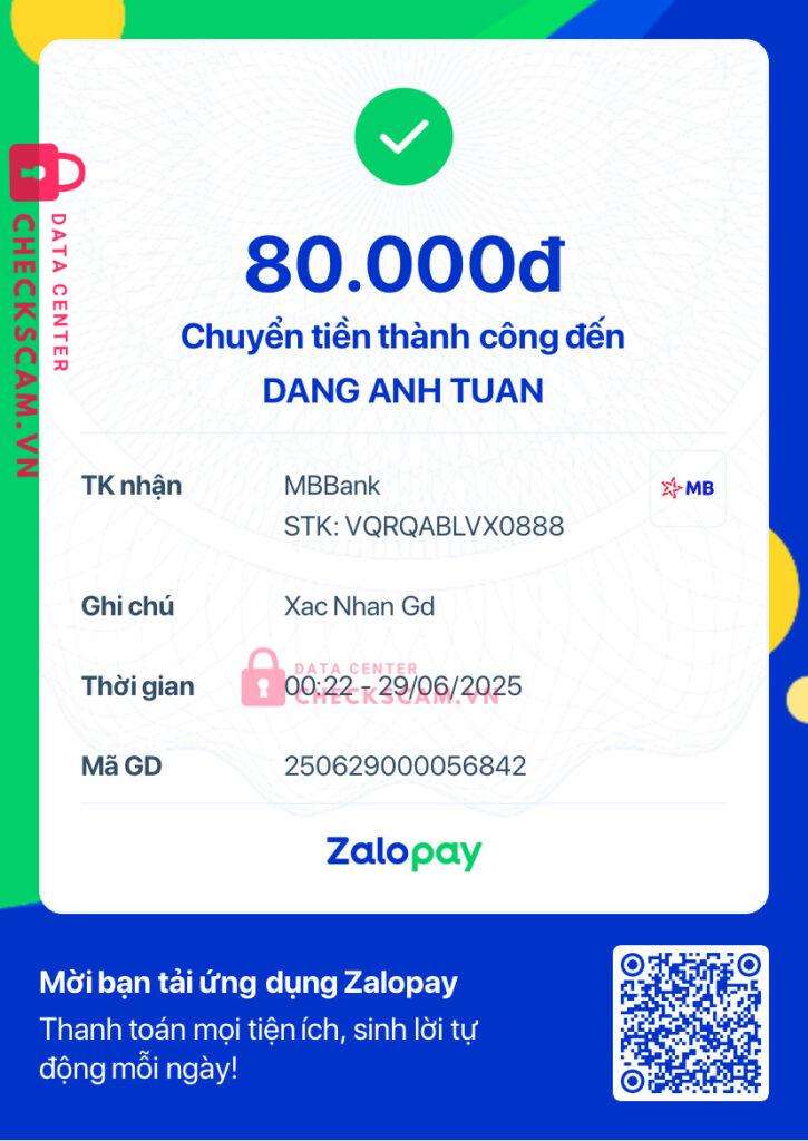 VQRQABLVX0888 DANG ANH TUAN MB bị cảnh báo lừa đảo scam