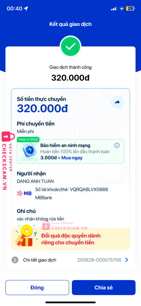 VQRQABLVX0888 DANG ANH TUAN MB bị cảnh báo lừa đảo scam