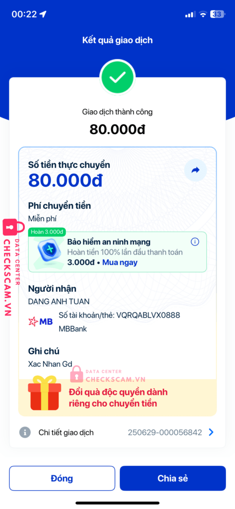 VQRQABLVX0888 DANG ANH TUAN MB bị cảnh báo lừa đảo scam