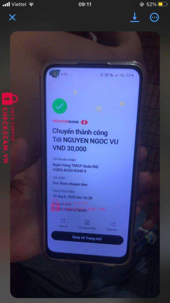 VQRQACXUK3400 NGUYEN NGOC VU MB bị cảnh báo lừa đảo scam