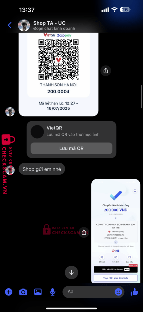 ZLP25197120396492 Thanh Son Ha Noi VP BANK bị cảnh báo lừa đảo scam
