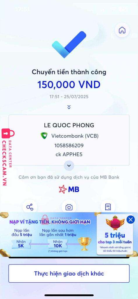 1058586209 LE QUOC PHONG Vietcombank bị cảnh báo lừa đảo scam