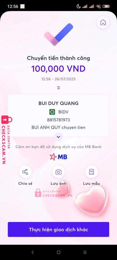 8815781973 BUI DUY QUANG BIDV bị cảnh báo lừa đảo scam