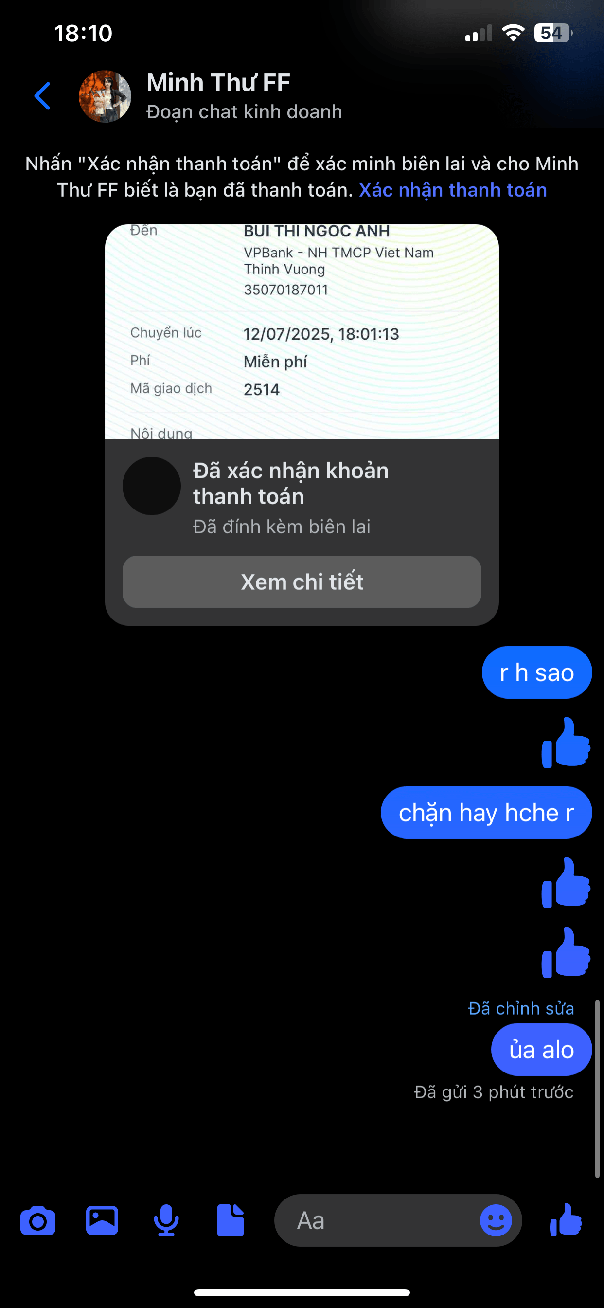 35070187011 BUI THI NGOC ANH VP Bank bị cảnh báo lừa đảo scam