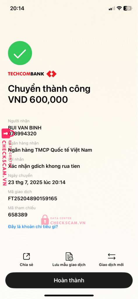 078994320 BUI VAN BINH VIB bị cảnh báo lừa đảo scam