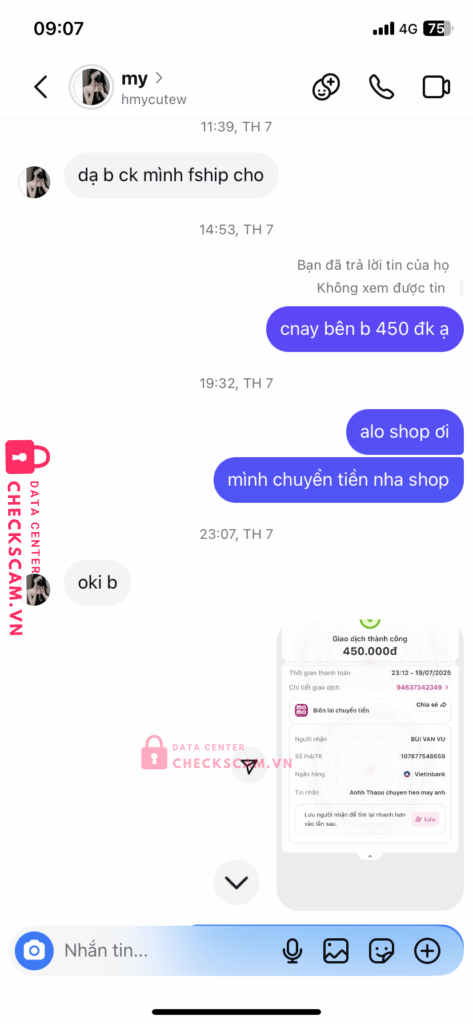 107877548659 BUI VAN VU viettinbank bị cảnh báo lừa đảo scam