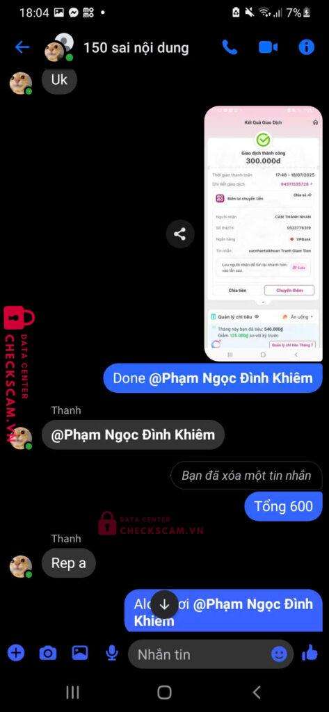 0523778319 CAM THANH NHAN VP BANK bị cảnh báo lừa đảo scam