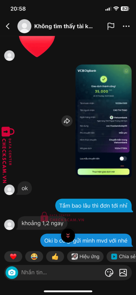 1022641500 CAO THI THAO Vietcombank bị cảnh báo lừa đảo scam