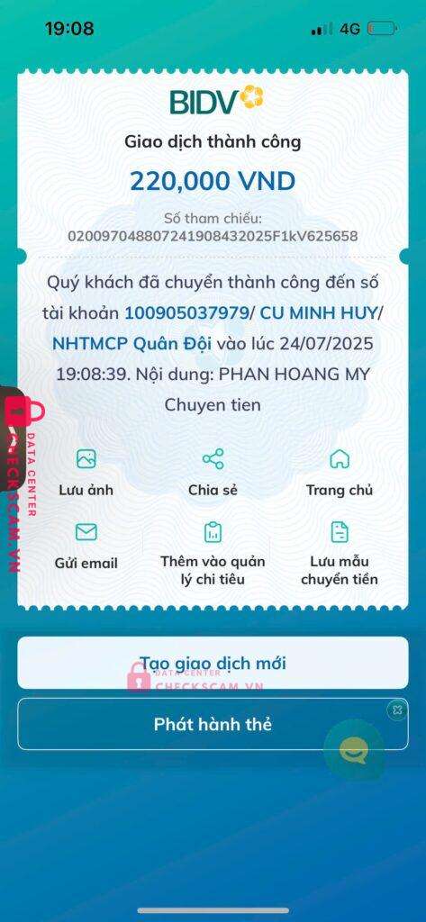 100905037979 CU MINH HUY MB Bank bị cảnh báo lừa đảo scam
