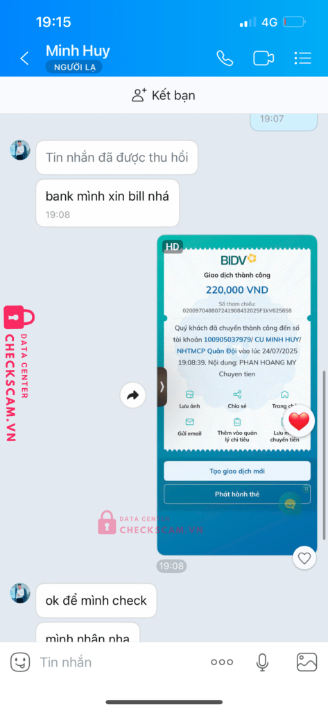 100905037979 CU MINH HUY MB Bank bị cảnh báo lừa đảo scam
