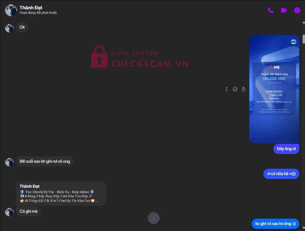 9231102006 DANG VAN HUY MB Bank bị cảnh báo lừa đảo scam