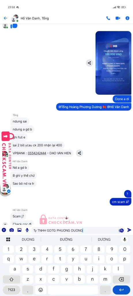 0334242444 DAO VAN HIEN VP Bank bị cảnh báo lừa đảo scam