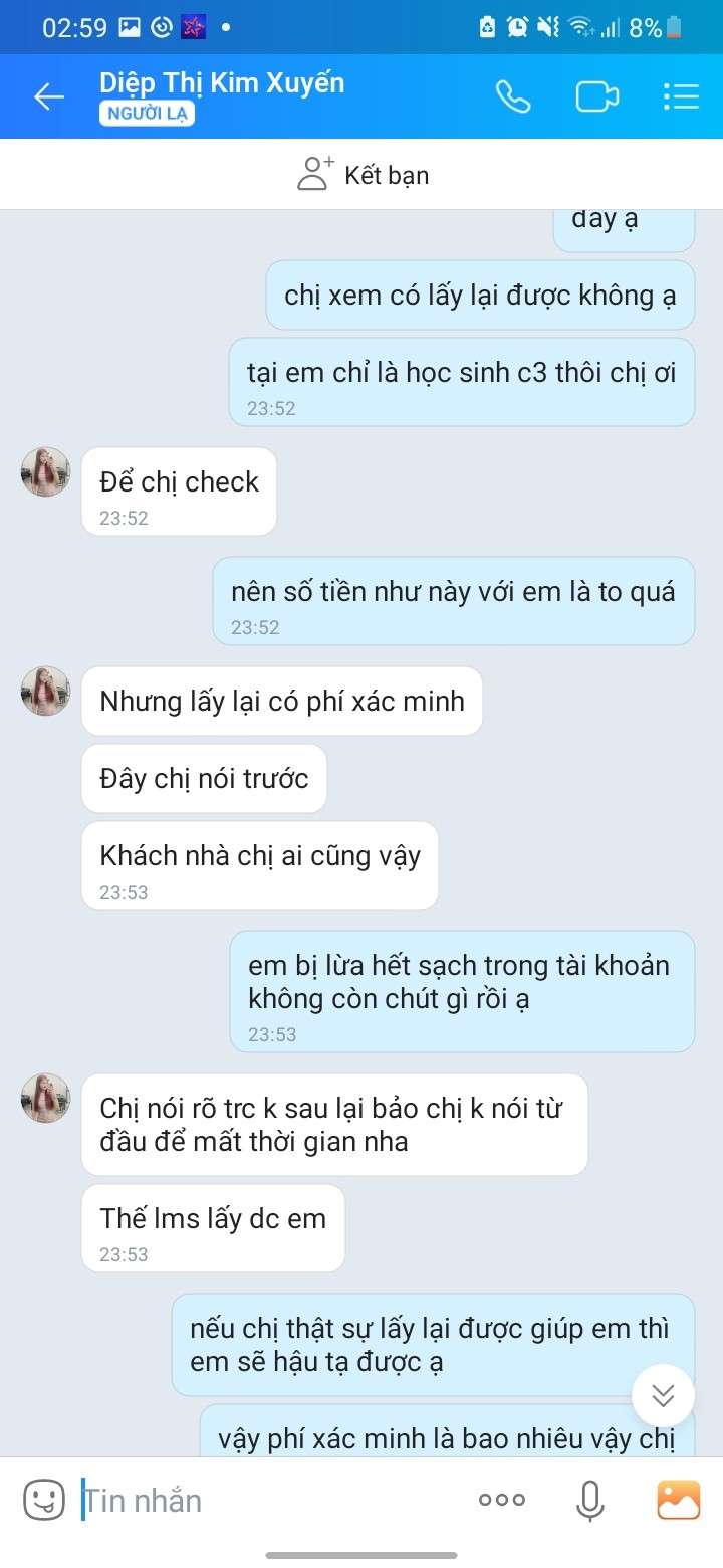 202120052001 DIEP THI KIM XUYEN Techcombank bị cảnh báo lừa đảo scam