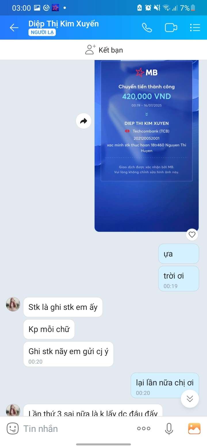 202120052001 DIEP THI KIM XUYEN Techcombank bị cảnh báo lừa đảo scam