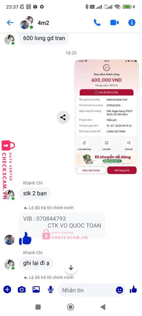 079060195 DINH KHANH CHI VIB bị cảnh báo lừa đảo scam