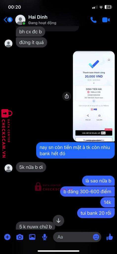 03088110852008 DINH TIEN HAI mb bank bị cảnh báo lừa đảo scam