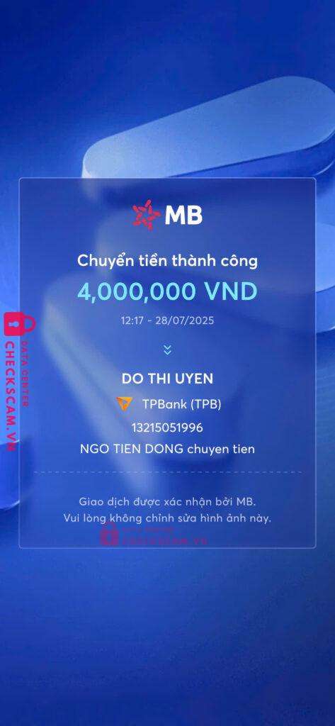 13215051996 DO THU UYEN TPBank bị cảnh báo lừa đảo scam