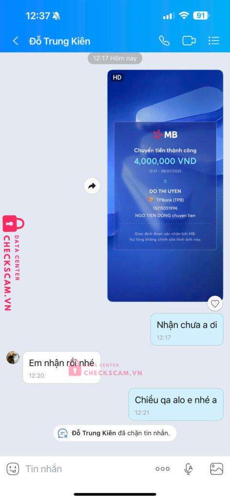 13215051996 DO THU UYEN TPBank bị cảnh báo lừa đảo scam