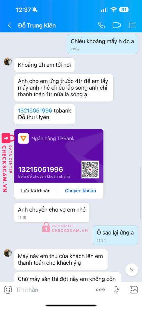 13215051996 DO THU UYEN TPBank bị cảnh báo lừa đảo scam