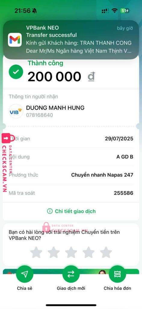 078168640 DUONG MANH HUNG VIB bị cảnh báo lừa đảo scam