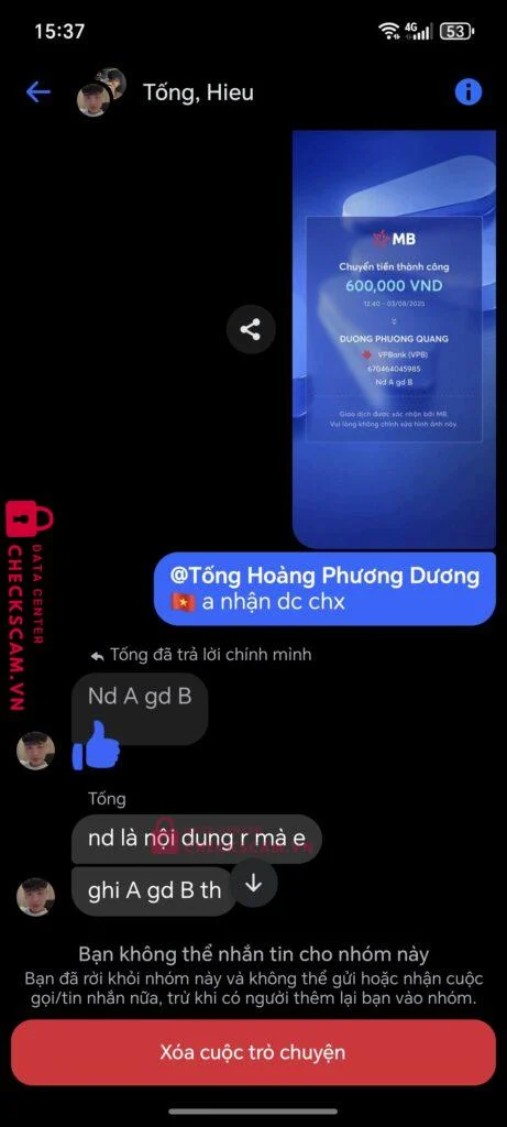 670464045985 DUONG PHUONG QUANG VP Bank bị cảnh báo lừa đảo scam