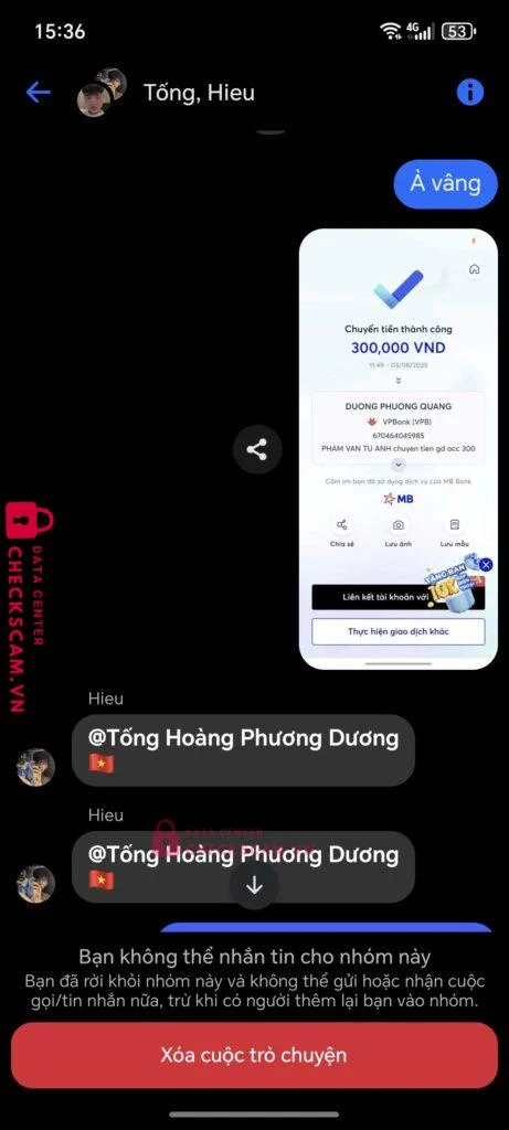 670464045985 DUONG PHUONG QUANG VP Bank bị cảnh báo lừa đảo scam