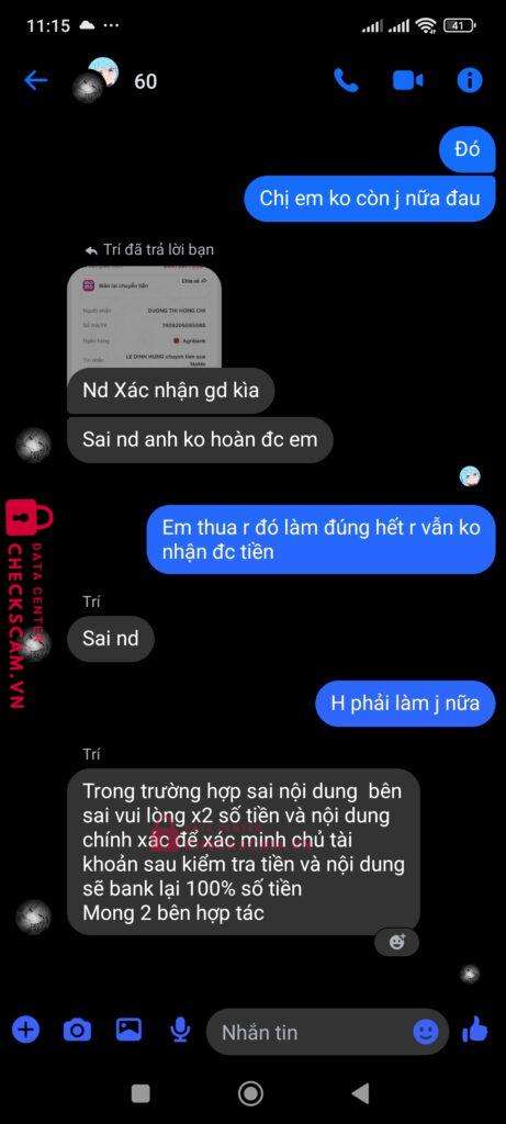 7409205095085 nDUONG THI HONG TRI Agribank bị cảnh báo lừa đảo scam