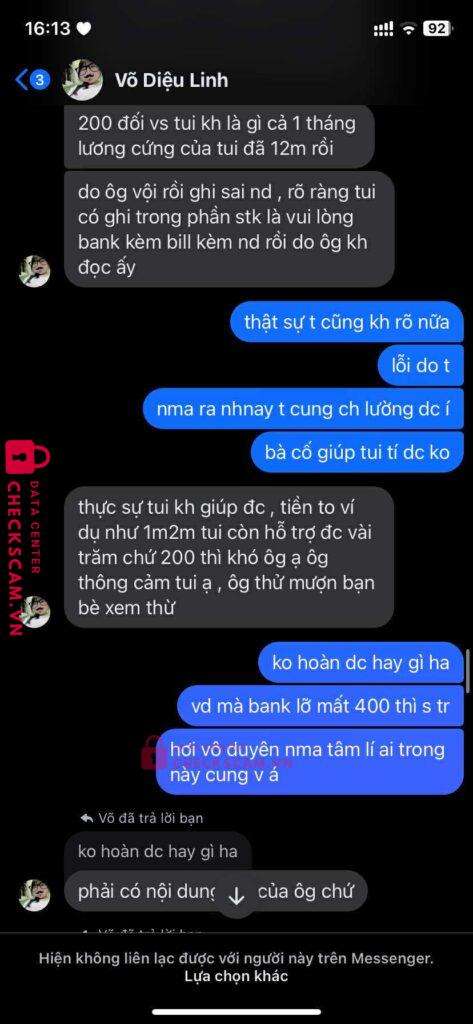 838655667788 HO LE NGUYEN MB BANK bị cảnh báo lừa đảo scam
