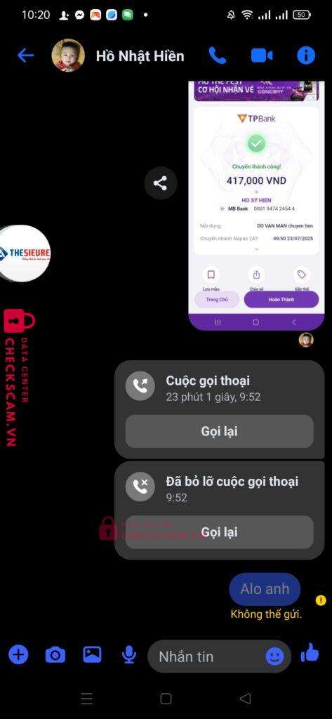 0001947424544 HO SY HIEN MB bị cảnh báo lừa đảo scam