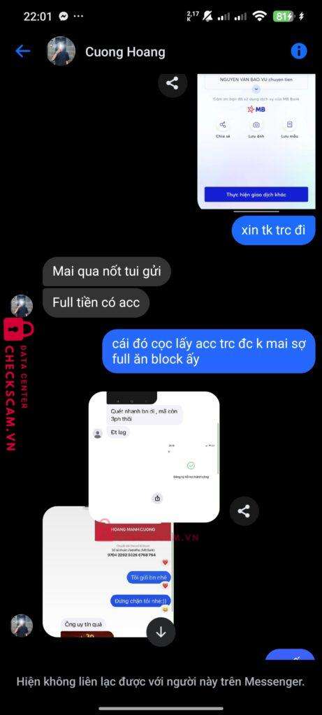 9704229203266768764 HOANG MANH CUONG MB bị cảnh báo lừa đảo scam