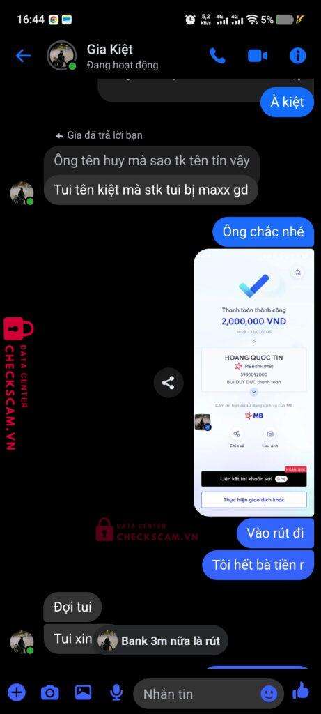 5930092000 HOANG QUOC TIN mb bank bị cảnh báo lừa đảo scam