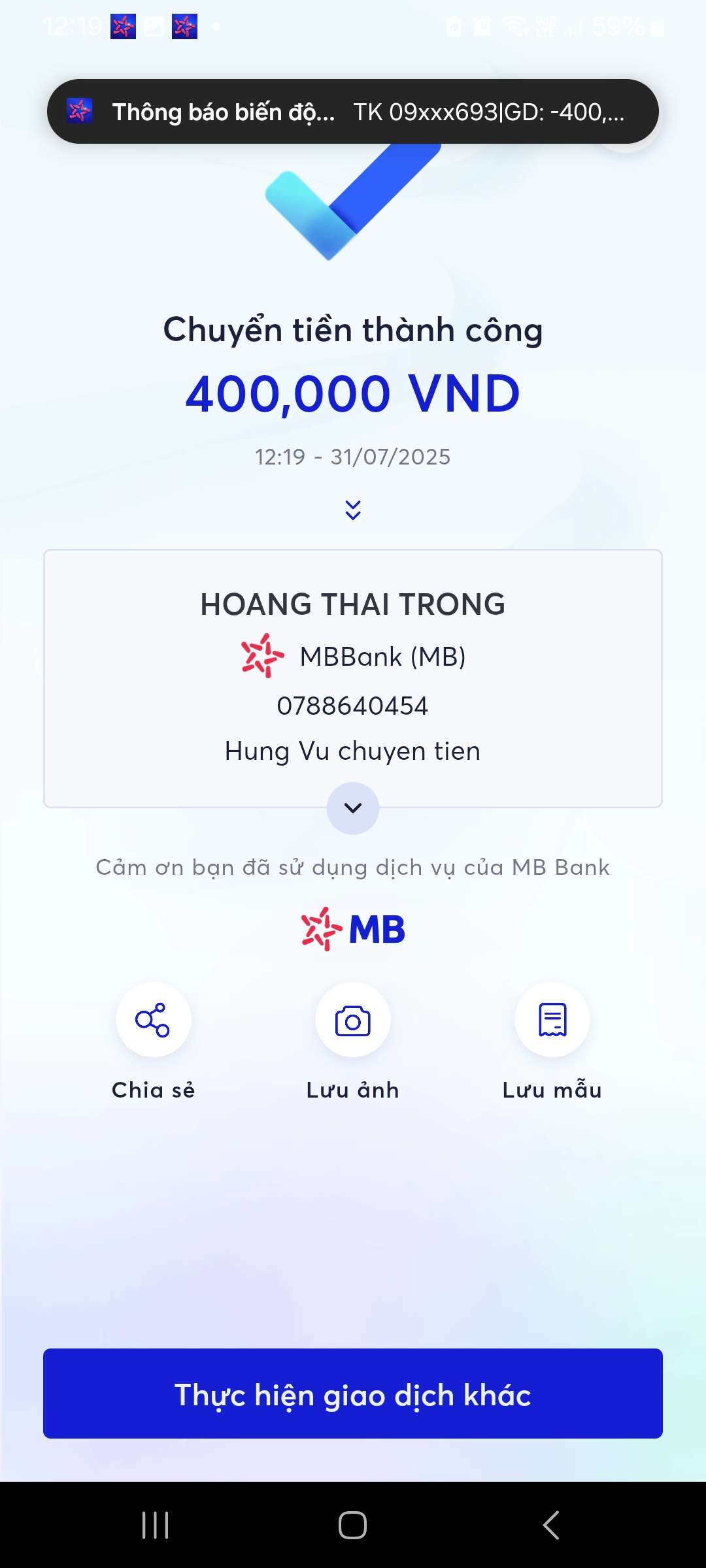 0788640454 HOANG THAI TRONG MB BANK bị cảnh báo lừa đảo scam